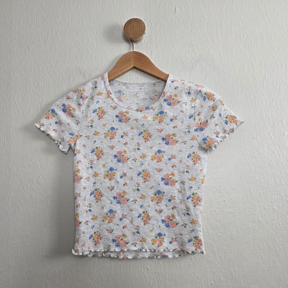 NWT American Eagle Floral Waffle Knit Lettuce Trim Baby T-Shirt Top Small
